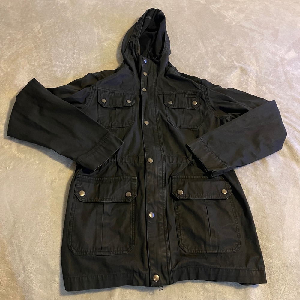 Dakine Mens S Black Hooded Anorak Jacket Field Utility Canvas Snap Button